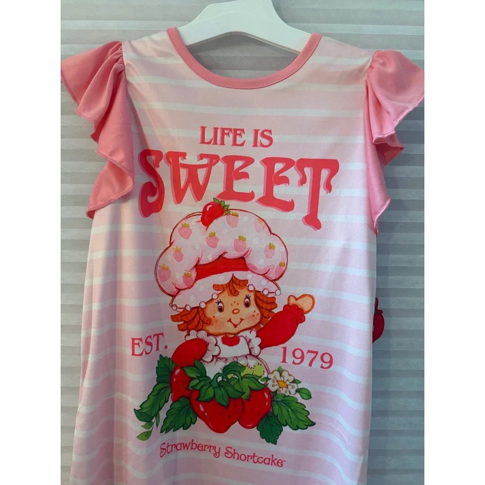 NWT Strawberry Shortcake Girls Nightgown Pink Ruffle Sleep Dress Small 6 6X NEW
